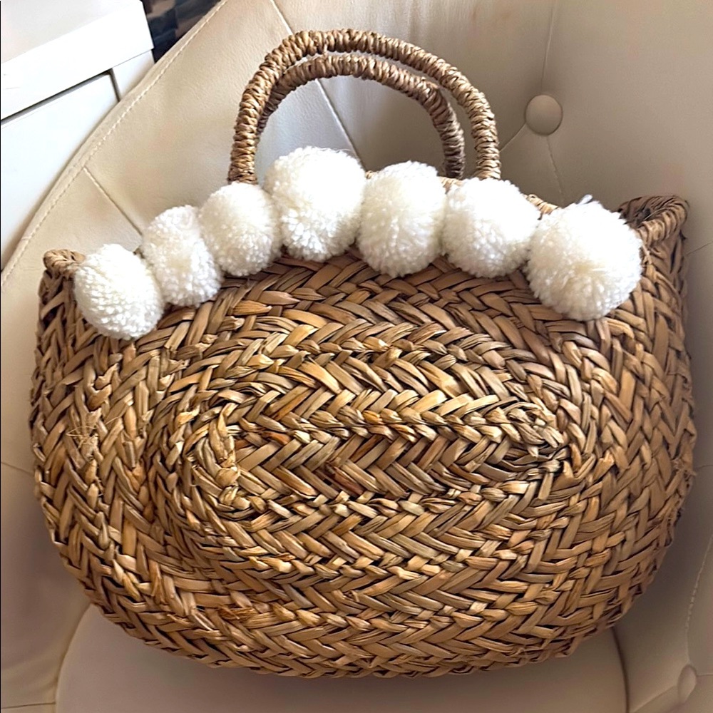 Woven Tan Bag with White Accents